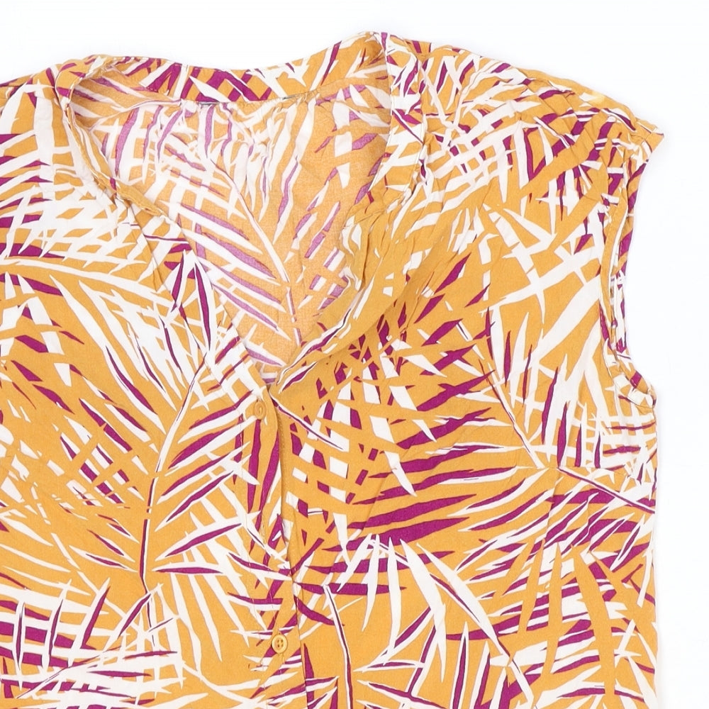 Preworn Womens Orange Floral Viscose Basic Blouse Size 14 V-Neck