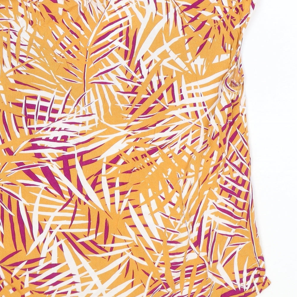 Preworn Womens Orange Floral Viscose Basic Blouse Size 14 V-Neck