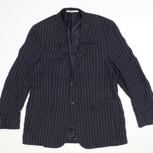 Marks and Spencer Mens Blue Striped Flax Jacket Suit Jacket Size 44 Regular