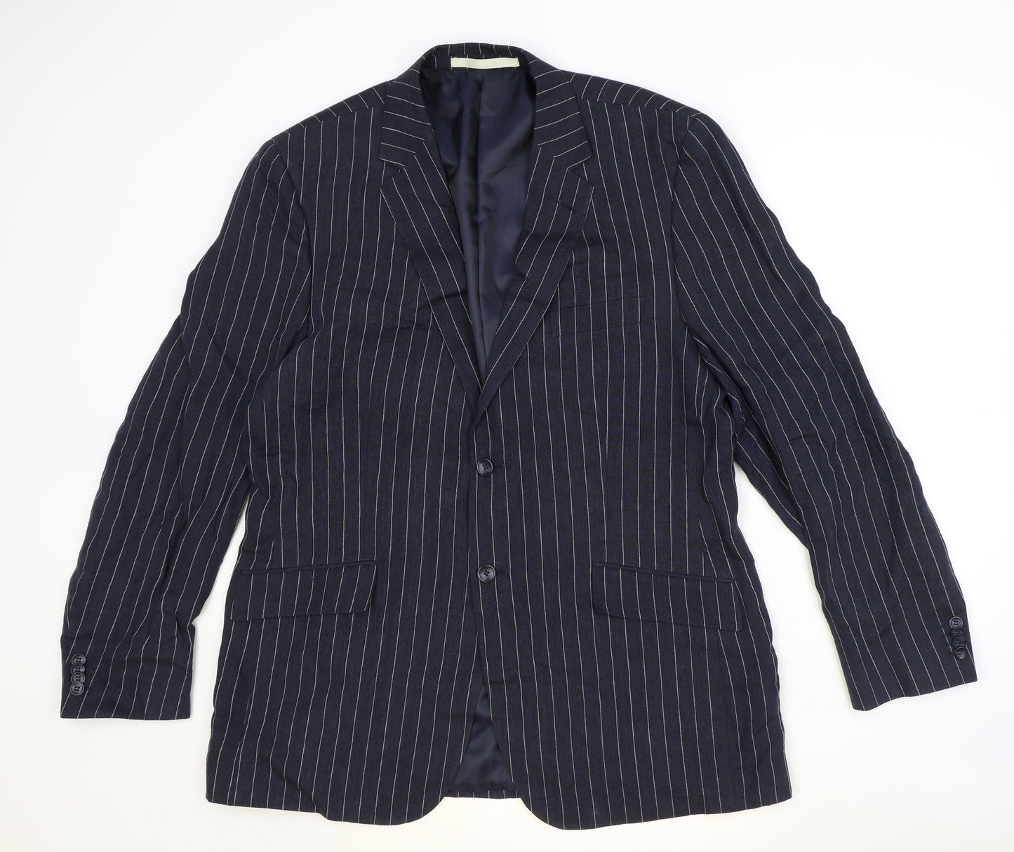 Marks and Spencer Mens Blue Striped Flax Jacket Suit Jacket Size 44 Regular