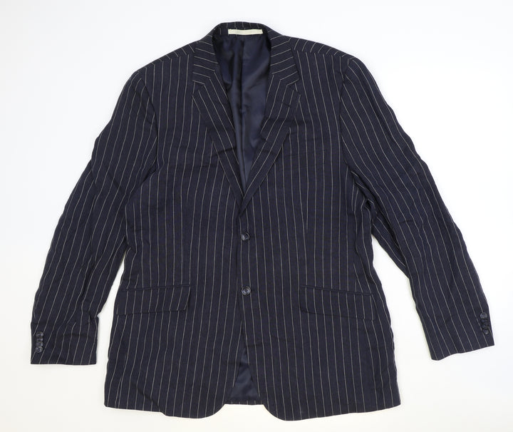 Marks and Spencer Mens Blue Striped Flax Jacket Suit Jacket Size 44 Regular