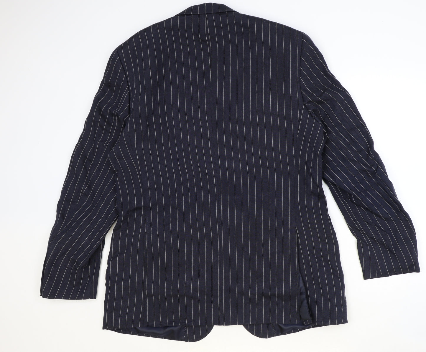 Marks and Spencer Mens Blue Striped Flax Jacket Suit Jacket Size 44 Regular
