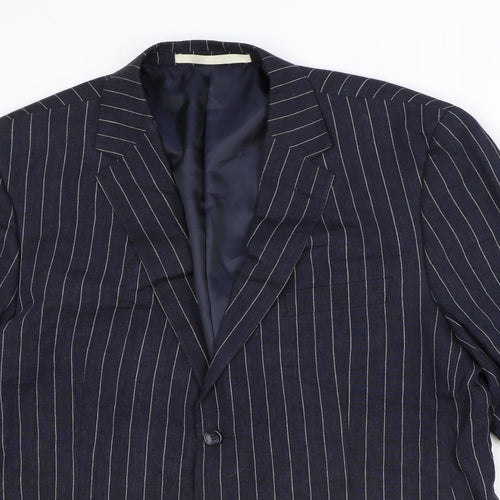 Marks and Spencer Mens Blue Striped Flax Jacket Suit Jacket Size 44 Regular