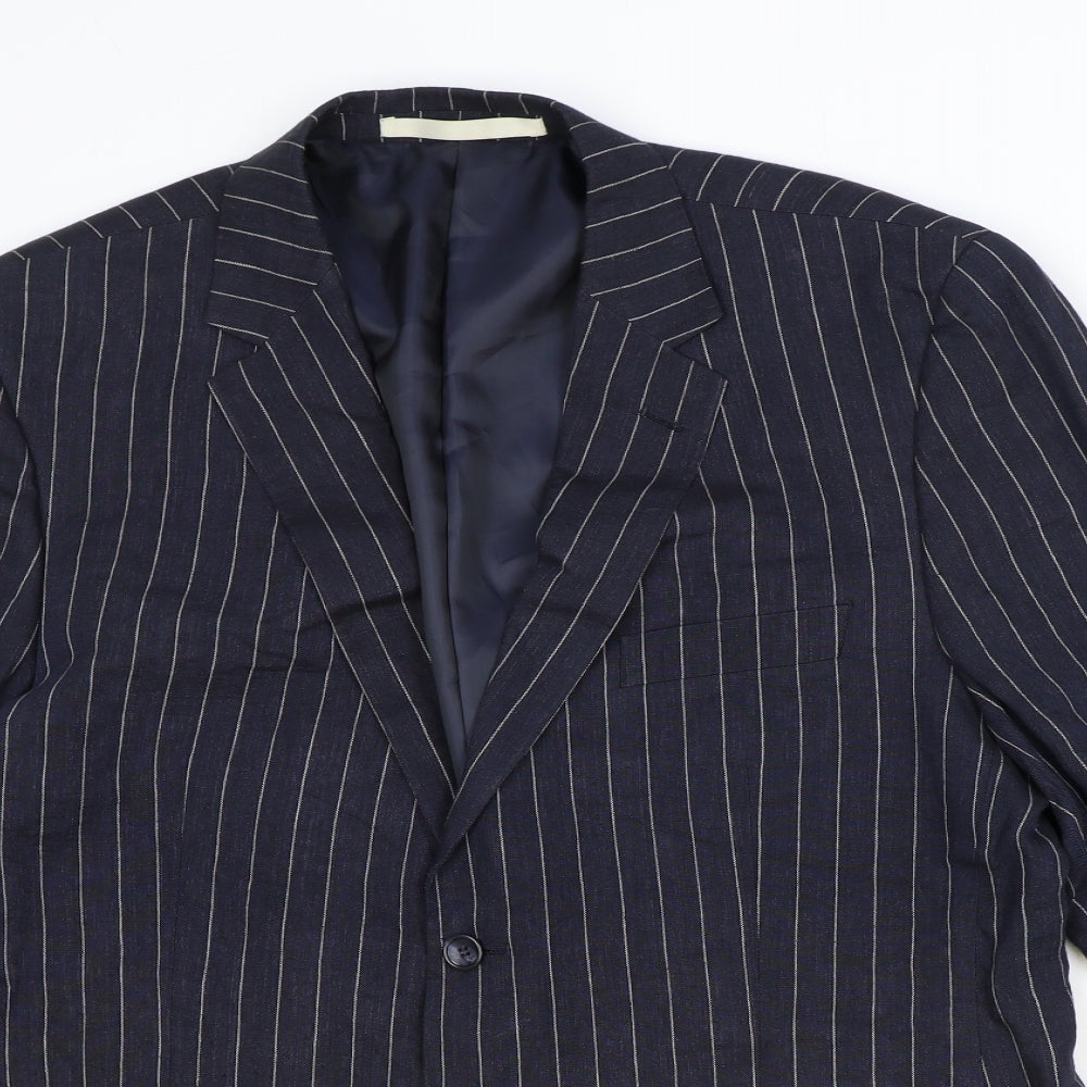 Marks and Spencer Mens Blue Striped Flax Jacket Suit Jacket Size 44 Regular