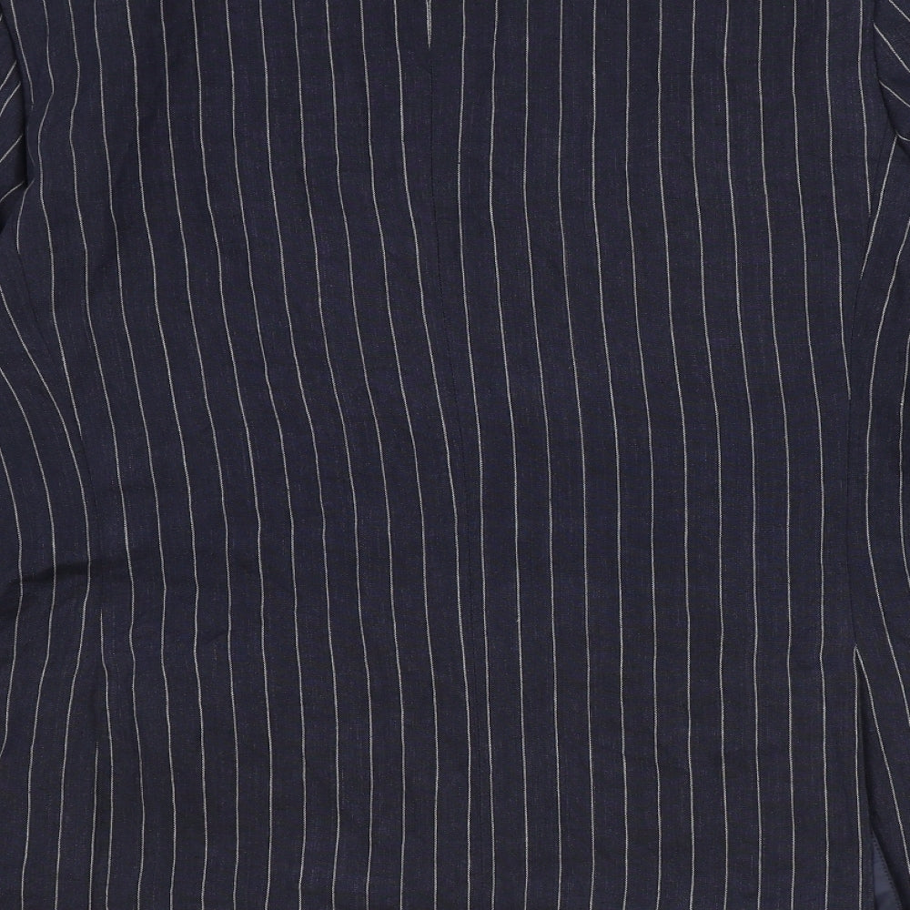 Marks and Spencer Mens Blue Striped Flax Jacket Suit Jacket Size 44 Regular