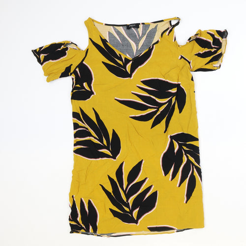 Papaya Womens Orange Geometric Viscose Basic Blouse Size 12 V-Neck - Leaf Print