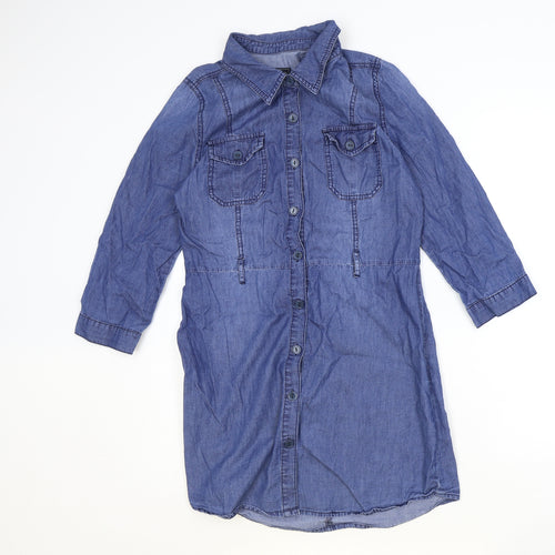 CI SONO Womens Blue 100% Cotton Shirt Dress Size M Collared Button