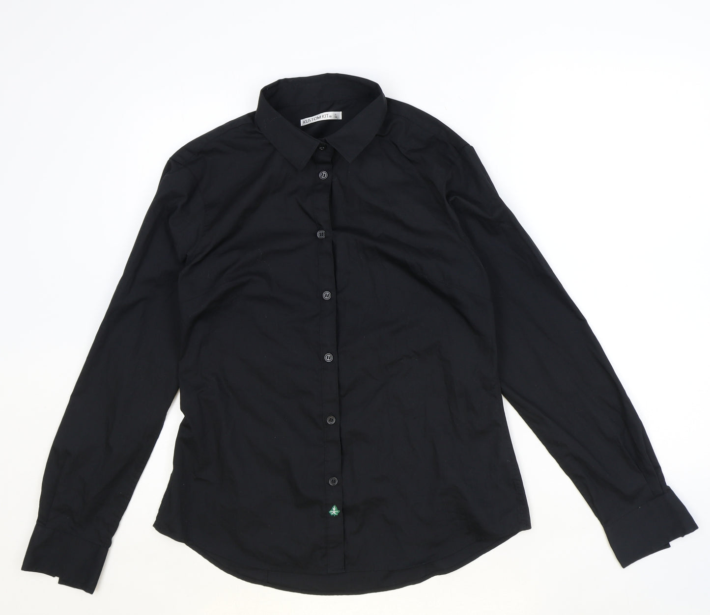 Kustom Kit Womens Black 100% Cotton Basic Button-Up Size 14 Collared