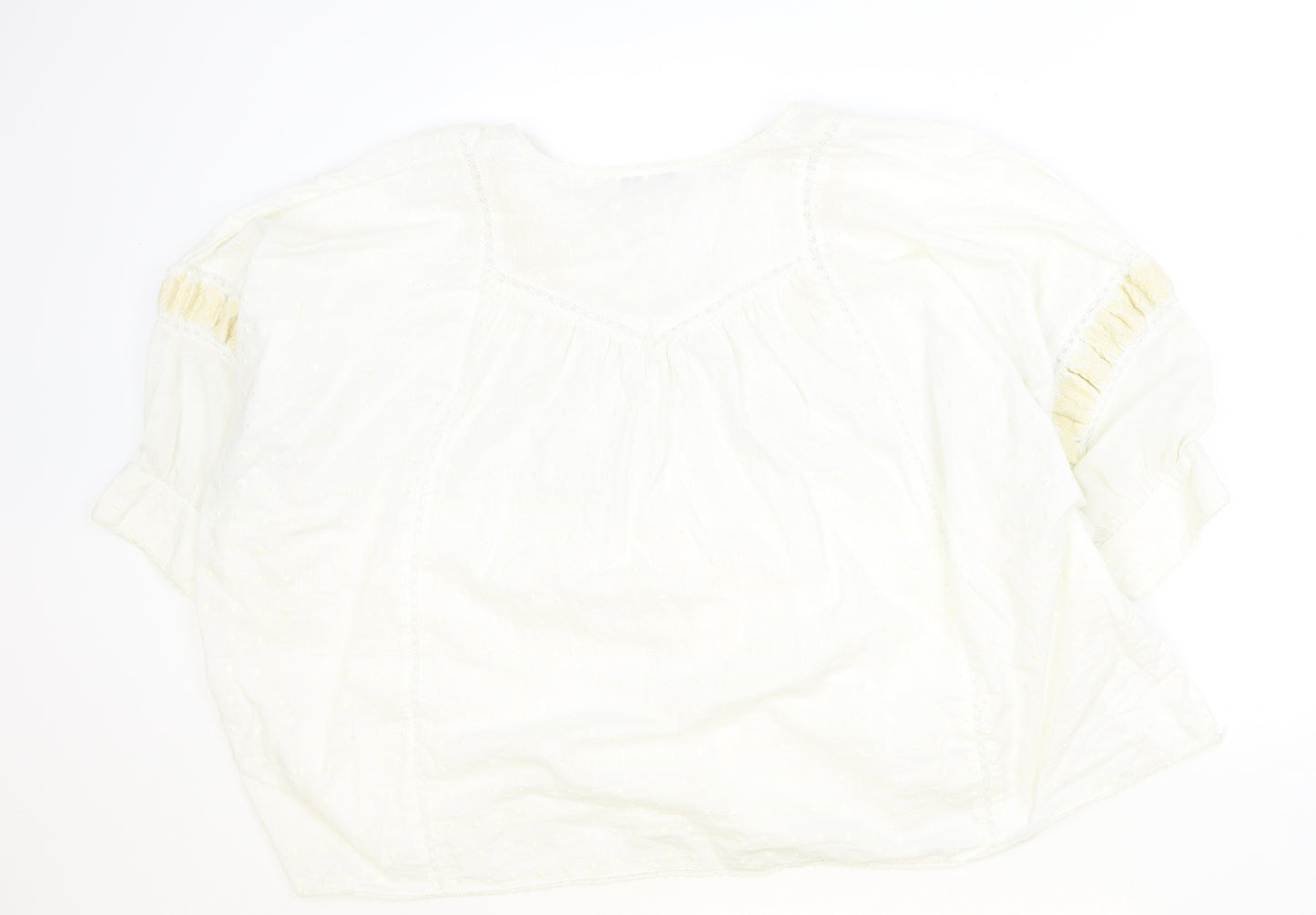 Pull&Bear Womens Ivory Cotton Basic Blouse Size M V-Neck