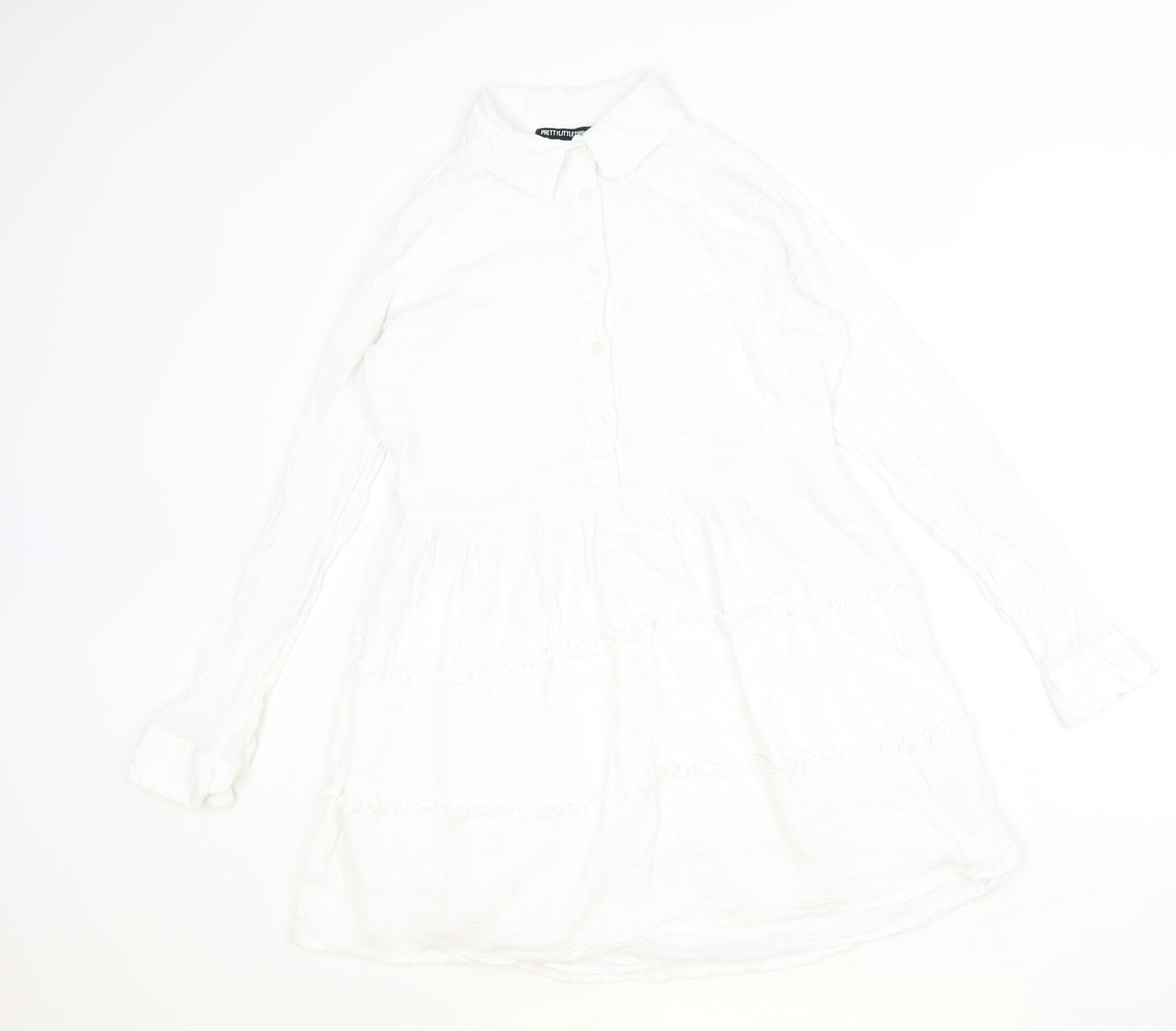PRETTYLITTLETHING Womens Ivory Viscose Shirt Dress Size 10 Collared Button