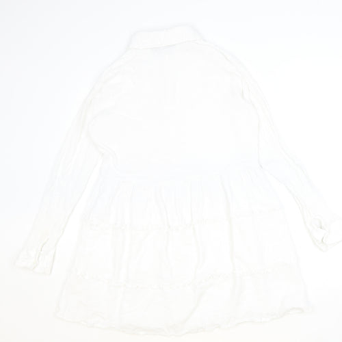 PRETTYLITTLETHING Womens Ivory Viscose Shirt Dress Size 10 Collared Button