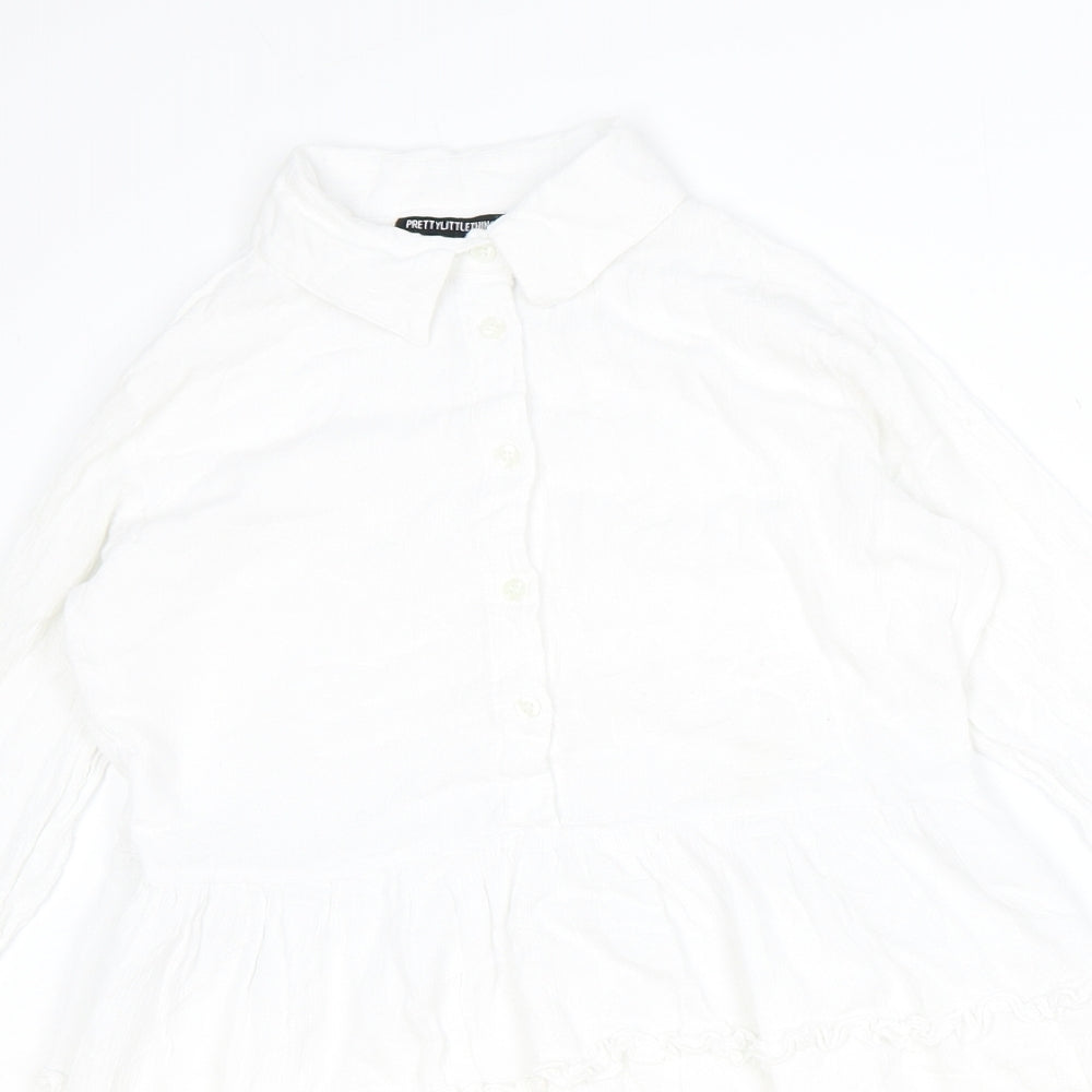 PRETTYLITTLETHING Womens Ivory Viscose Shirt Dress Size 10 Collared Button