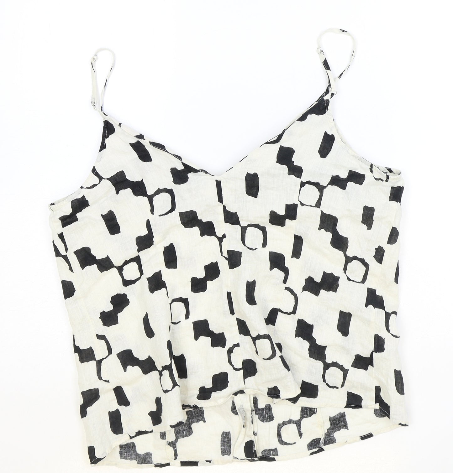 H&M Womens Beige Geometric Linen Basic Tank Size L V-Neck