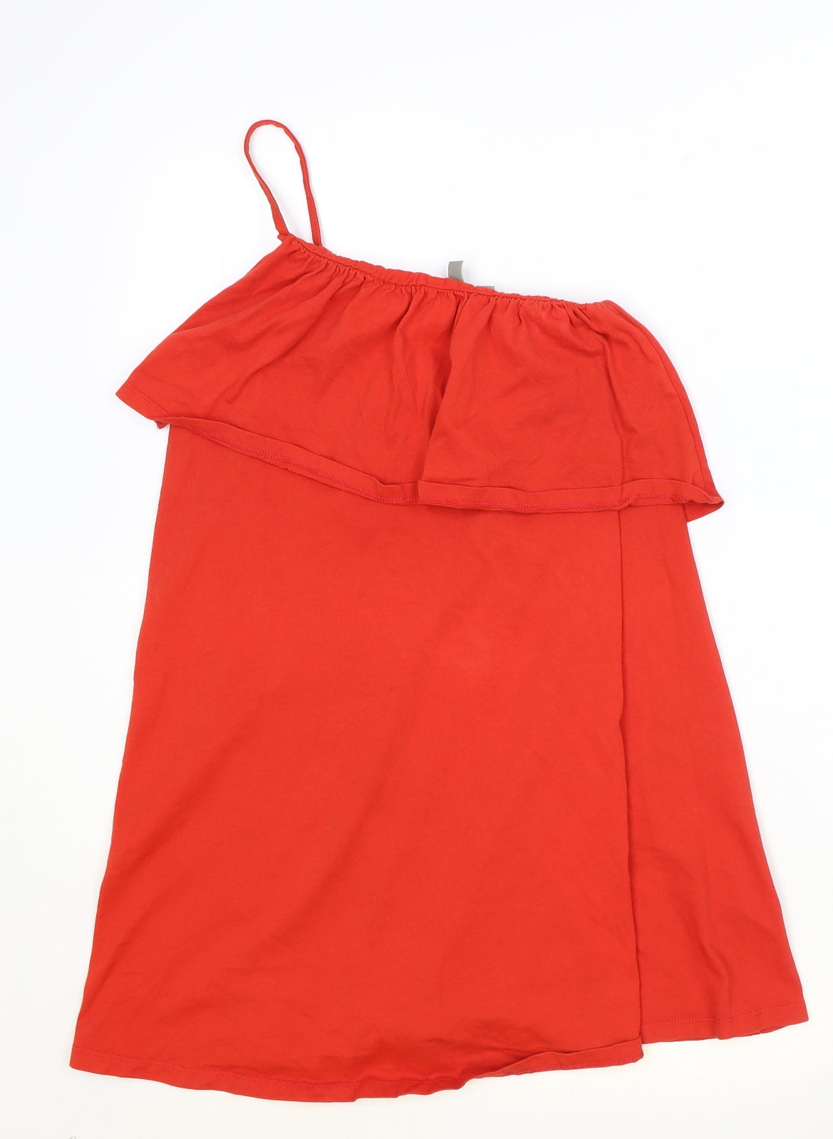 ASOS Womens Red 100% Cotton Trapeze & Swing Size 10 One Shoulder Pullover