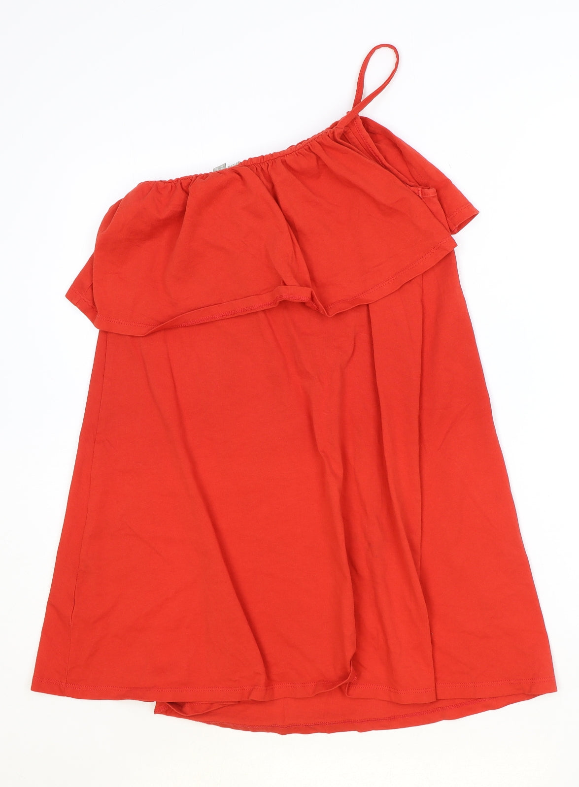 ASOS Womens Red 100% Cotton Trapeze & Swing Size 10 One Shoulder Pullover