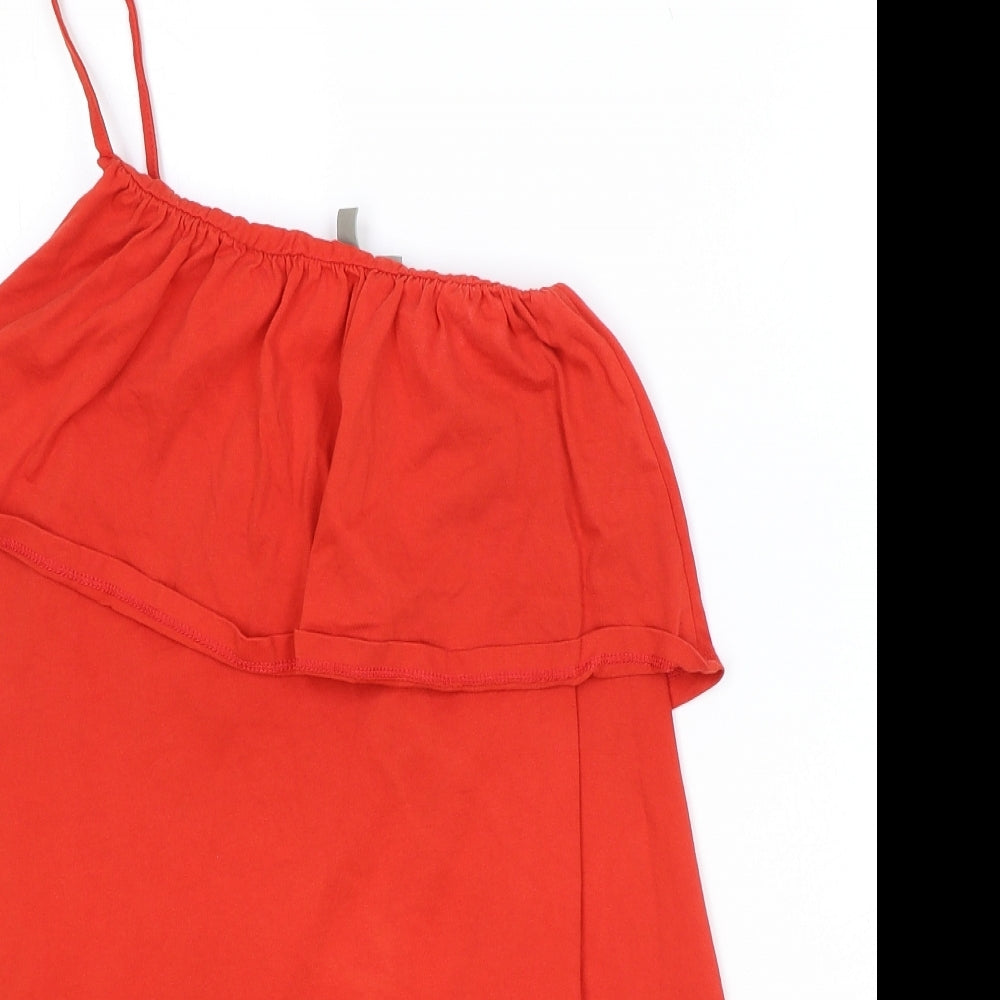 ASOS Womens Red 100% Cotton Trapeze & Swing Size 10 One Shoulder Pullover