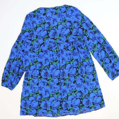 Primark Womens Blue Floral Viscose Shift Size 12 V-Neck Pullover