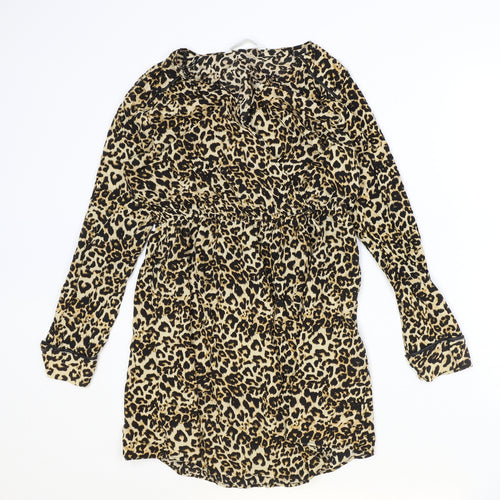 Zara Womens Brown Animal Print Viscose A-Line Size M V-Neck Pullover - Leopard print