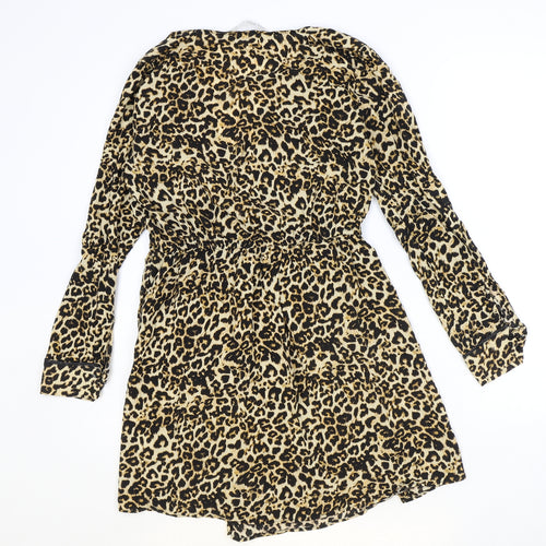 Zara Womens Brown Animal Print Viscose A-Line Size M V-Neck Pullover - Leopard print