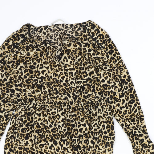 Zara Womens Brown Animal Print Viscose A-Line Size M V-Neck Pullover - Leopard print