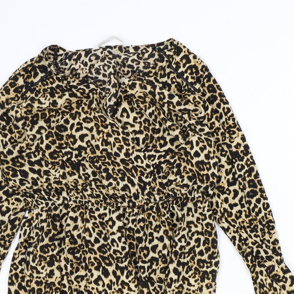 Zara Womens Brown Animal Print Viscose A-Line Size M V-Neck Pullover - Leopard print