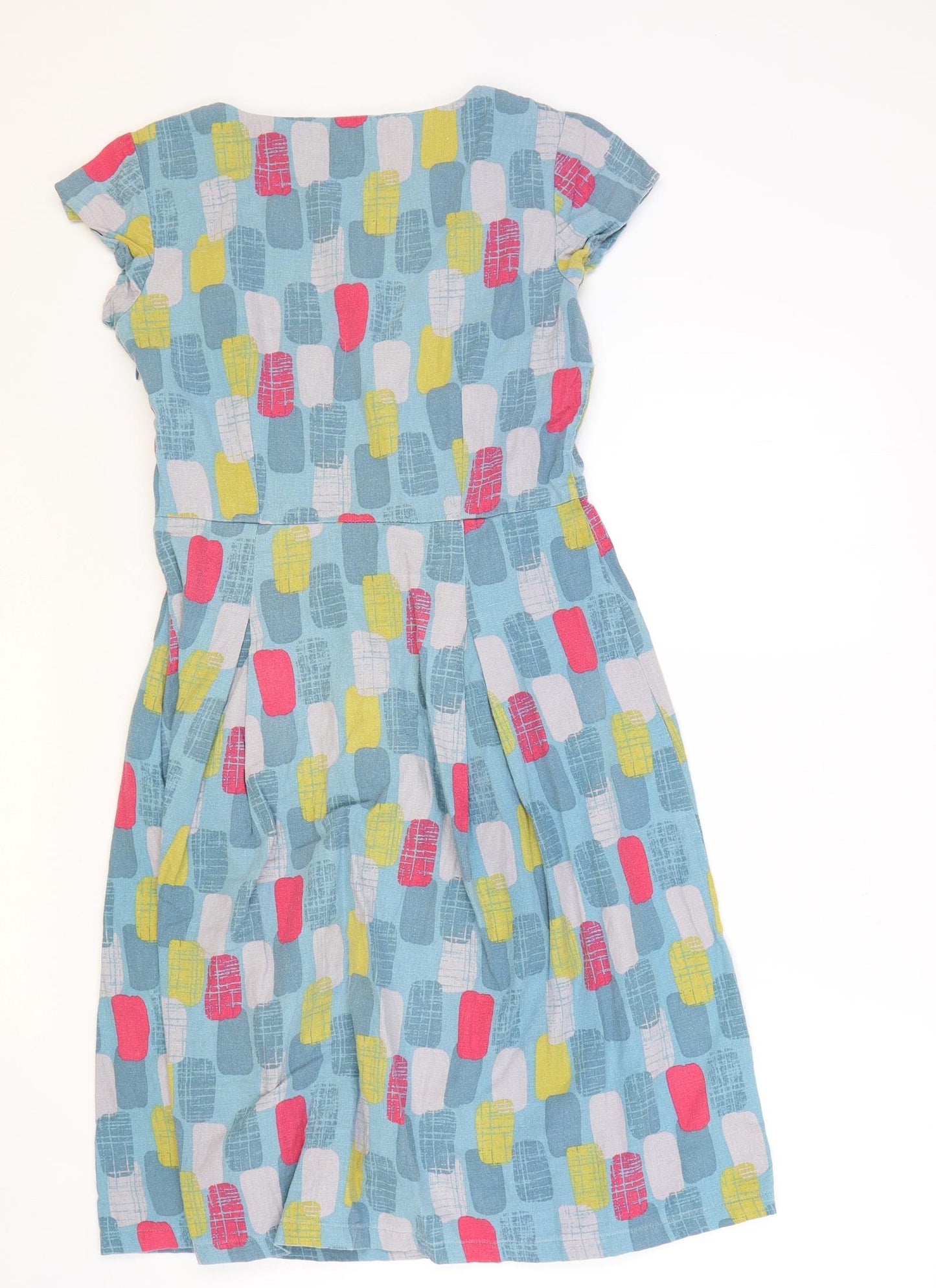 Lily & Me Womens Blue Geometric Linen A-Line Size 8 Round Neck Zip