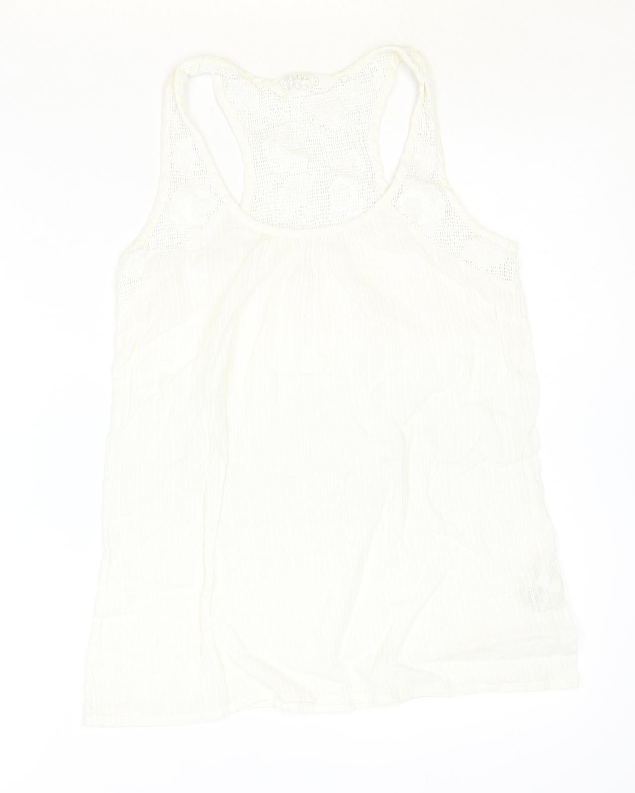 Fat Face Womens Ivory 100% Cotton Basic Tank Size 8 Scoop Neck - Lace Detail