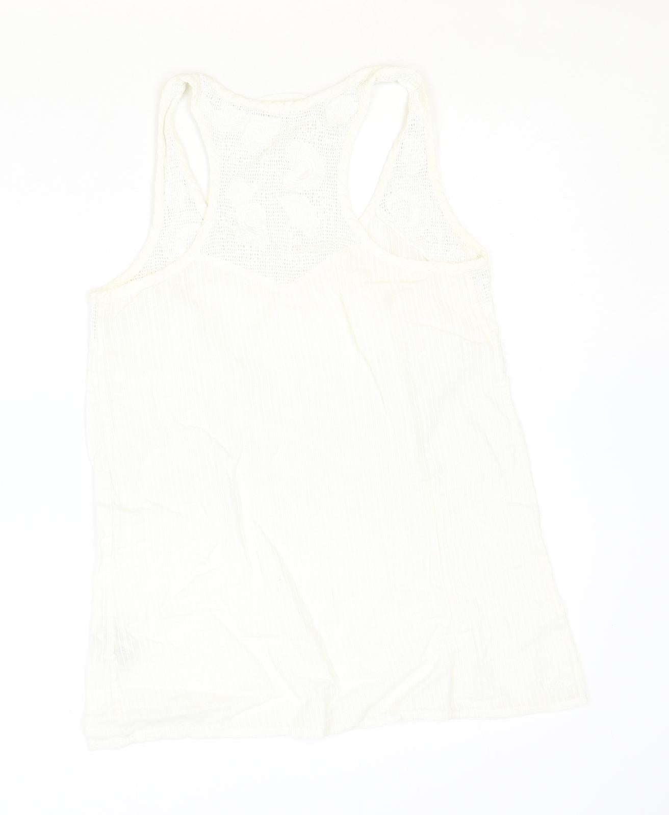 Fat Face Womens Ivory 100% Cotton Basic Tank Size 8 Scoop Neck - Lace Detail