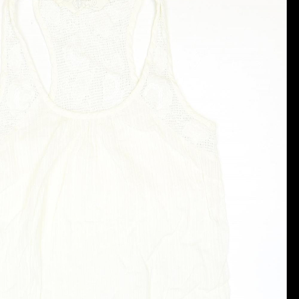 Fat Face Womens Ivory 100% Cotton Basic Tank Size 8 Scoop Neck - Lace Detail