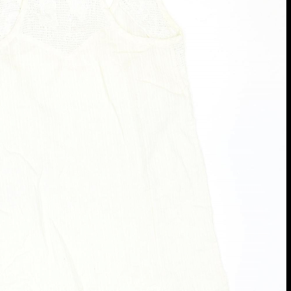 Fat Face Womens Ivory 100% Cotton Basic Tank Size 8 Scoop Neck - Lace Detail