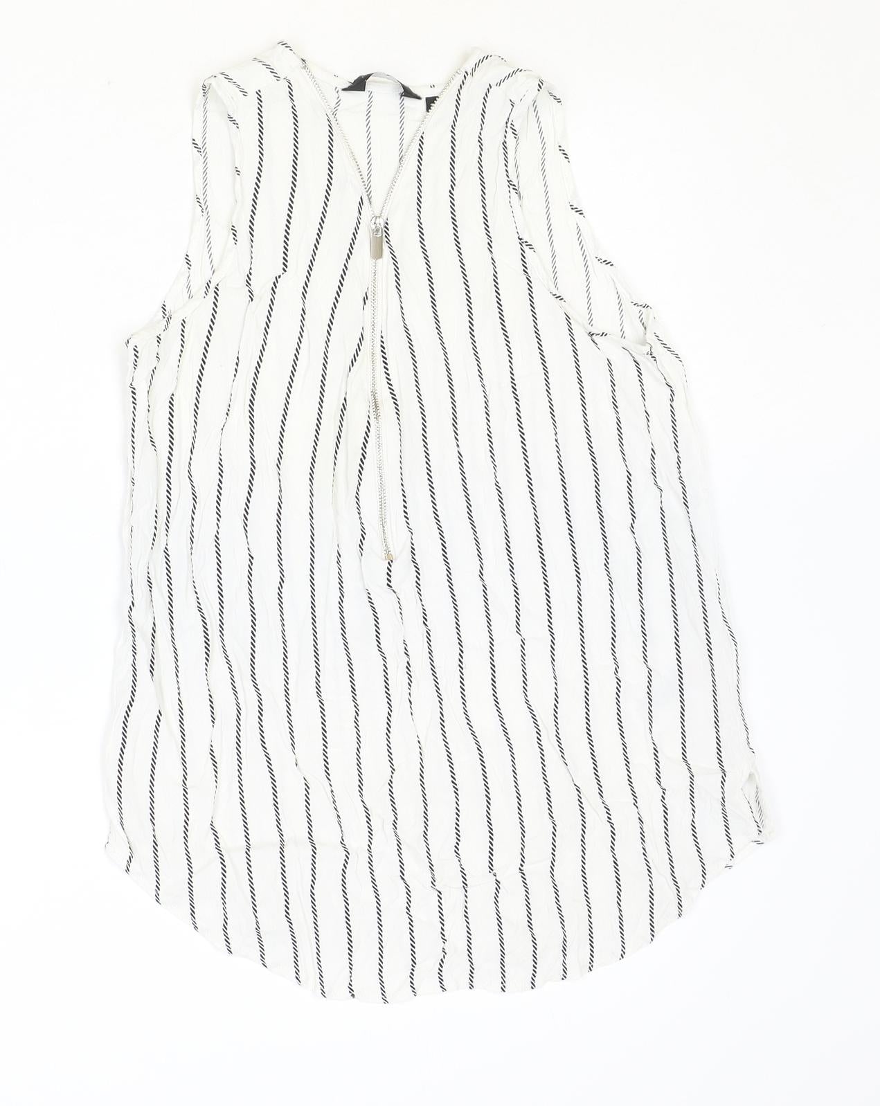 New Look Womens Ivory Striped Viscose Basic Tank Size 10 V-Neck