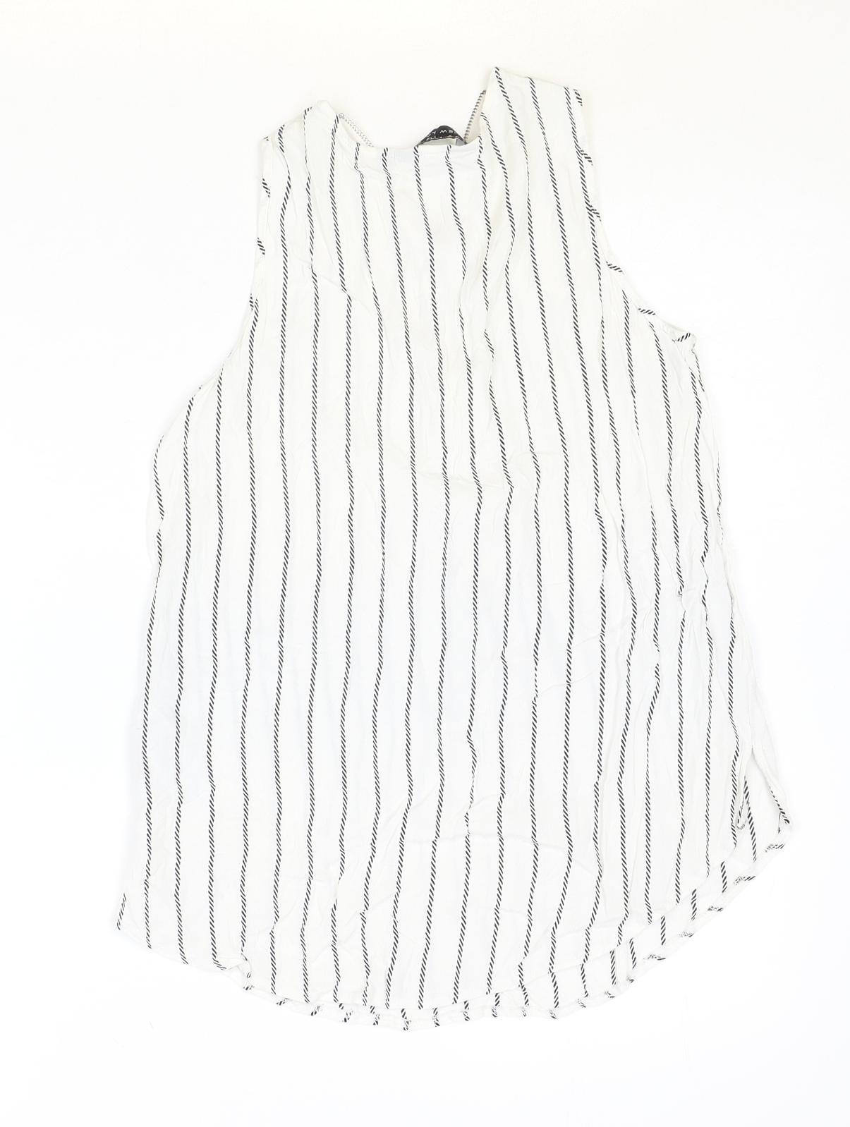 New Look Womens Ivory Striped Viscose Basic Tank Size 10 V-Neck