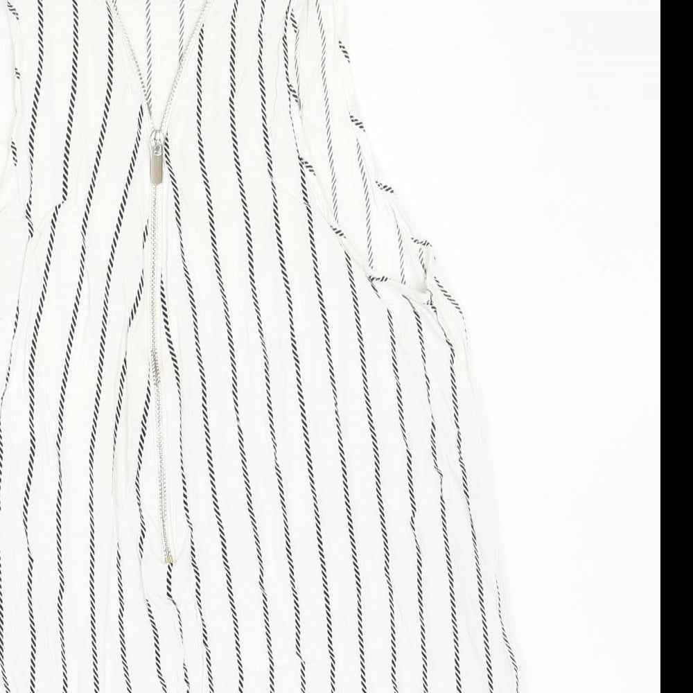 New Look Womens Ivory Striped Viscose Basic Tank Size 10 V-Neck