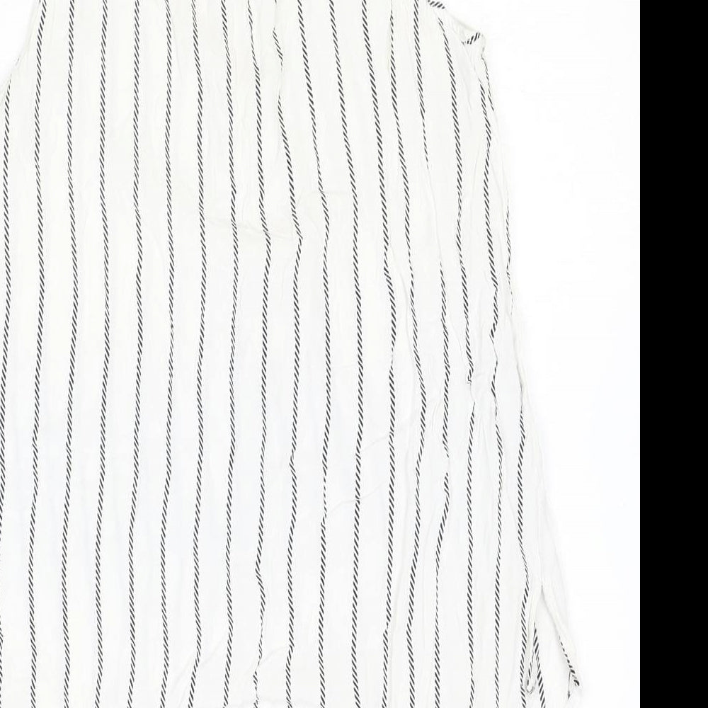 New Look Womens Ivory Striped Viscose Basic Tank Size 10 V-Neck