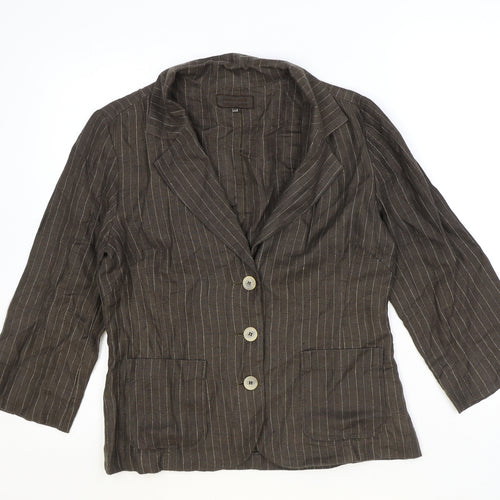 John Lewis Womens Brown Striped Linen Jacket Blazer Size 10