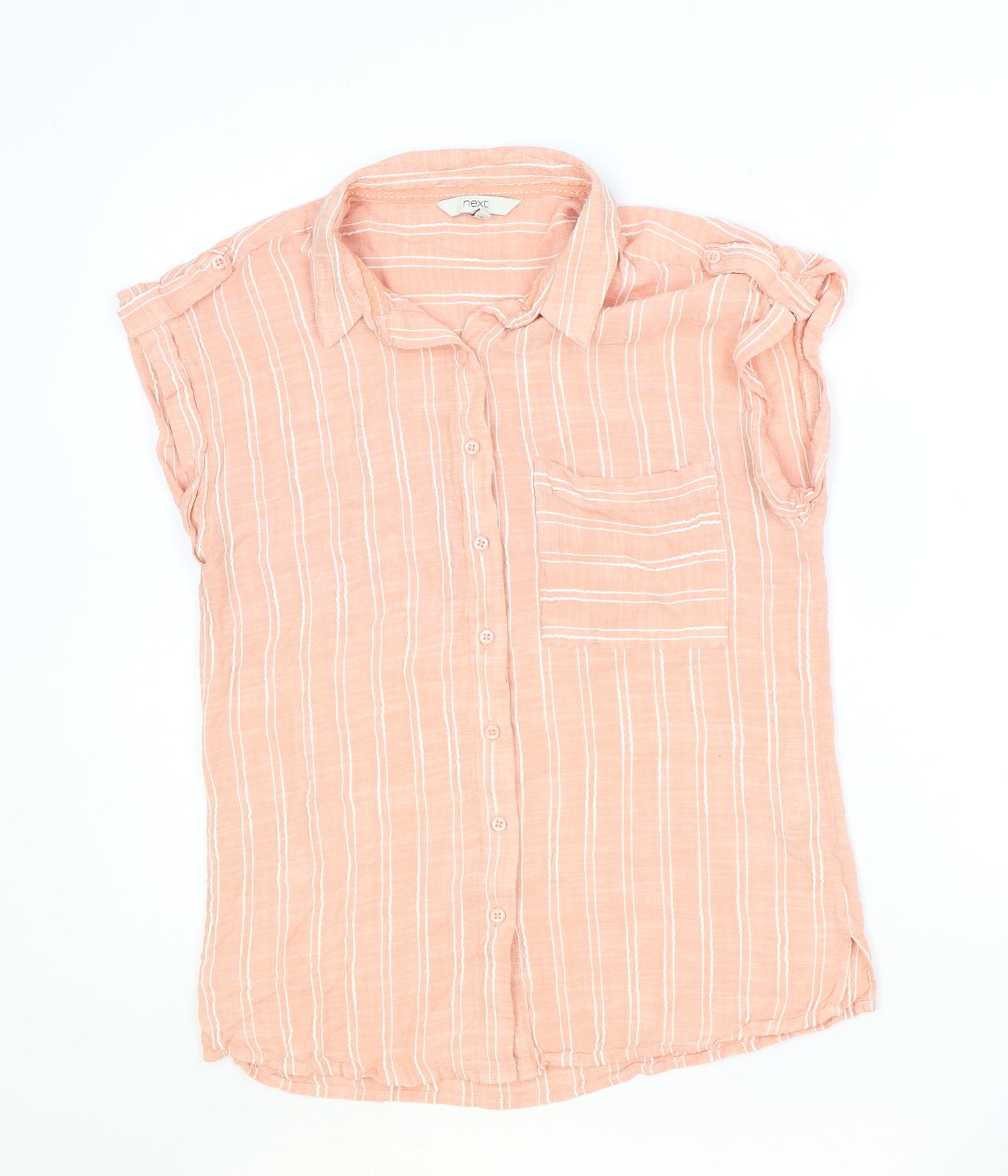 NEXT Womens Pink Striped Viscose Basic Button-Up Size 12 Collared