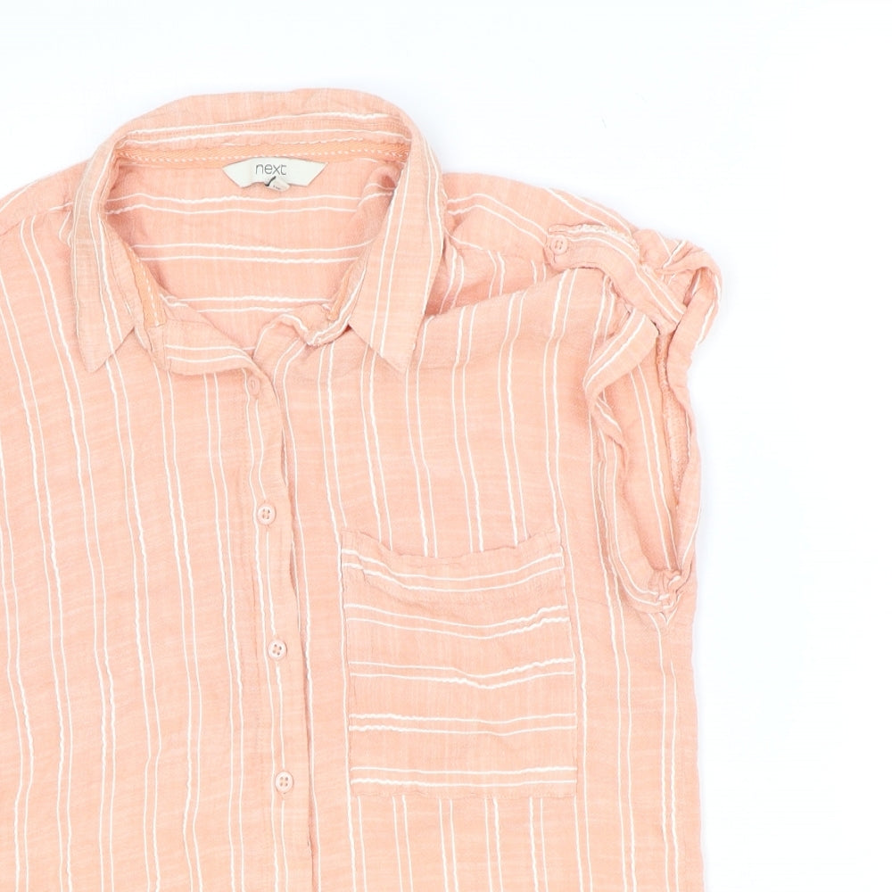 NEXT Womens Pink Striped Viscose Basic Button-Up Size 12 Collared