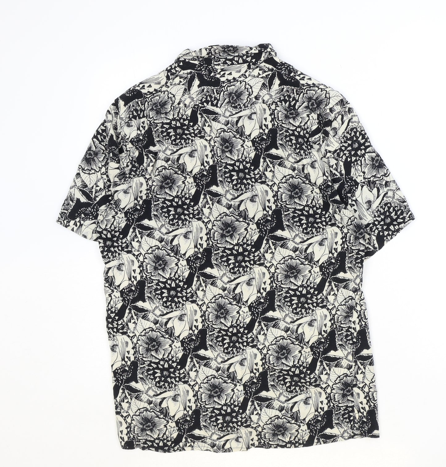 Bruxelles Mens Black Floral Cotton Button-Up Size M Collared Button