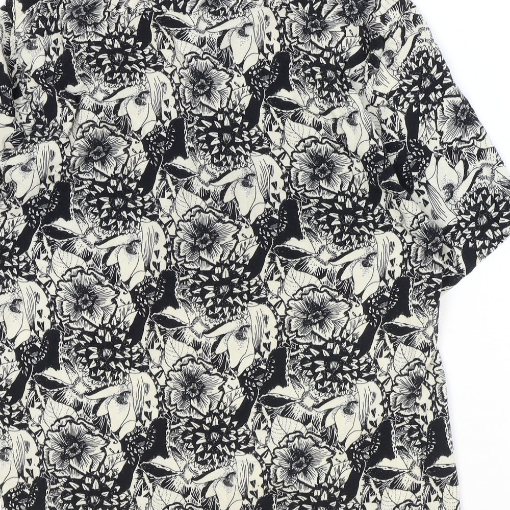 Bruxelles Mens Black Floral Cotton Button-Up Size M Collared Button