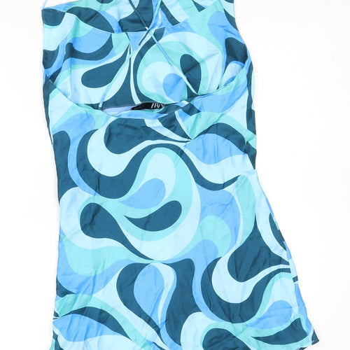 Zara Womens Blue Geometric Viscose Mini Size M Cowl Neck Pullover