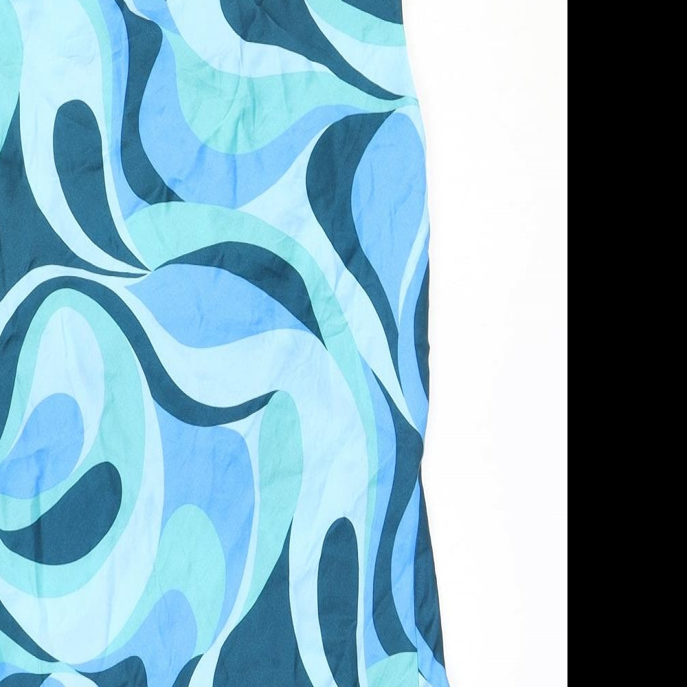 Zara Womens Blue Geometric Viscose Mini Size M Cowl Neck Pullover