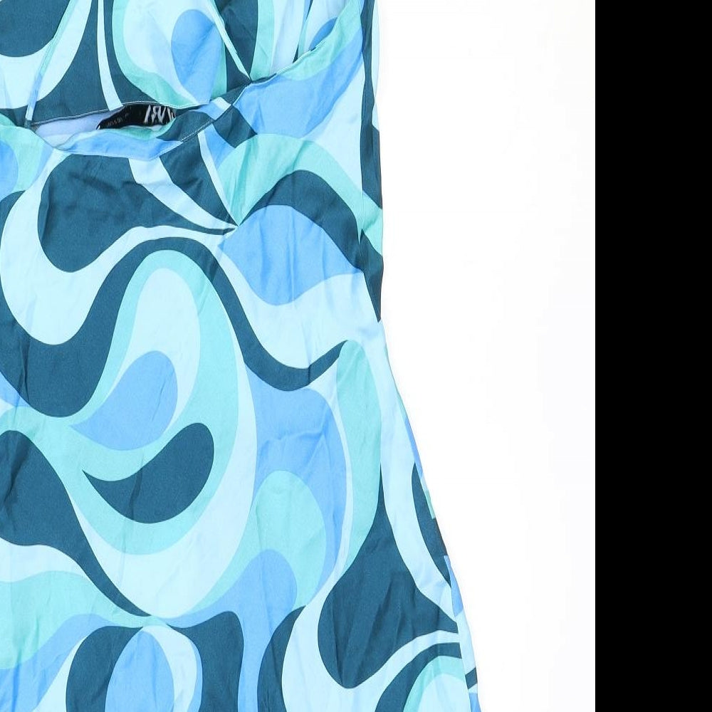 Zara Womens Blue Geometric Viscose Mini Size M Cowl Neck Pullover