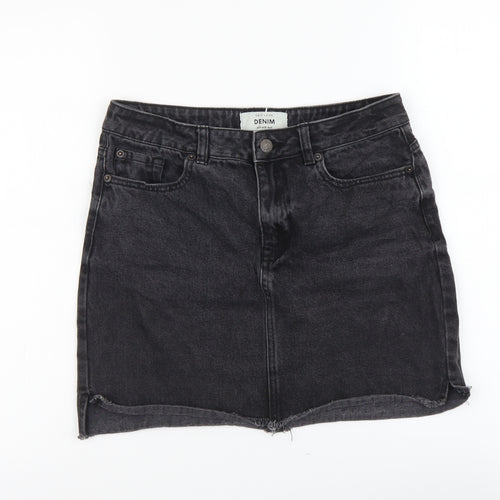 New Look Womens Grey Cotton Mini Skirt Size 10 Button