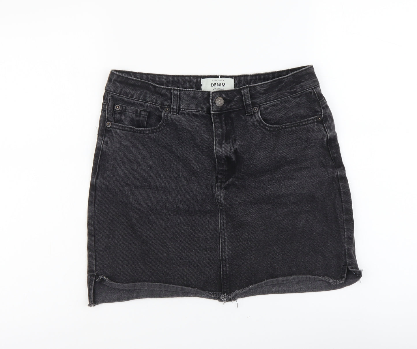 New Look Womens Grey Cotton Mini Skirt Size 10 Button