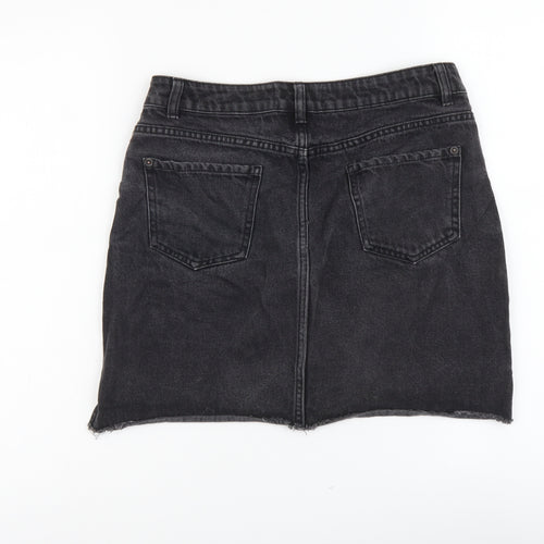 New Look Womens Grey Cotton Mini Skirt Size 10 Button