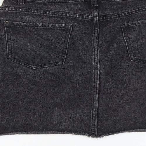 New Look Womens Grey Cotton Mini Skirt Size 10 Button