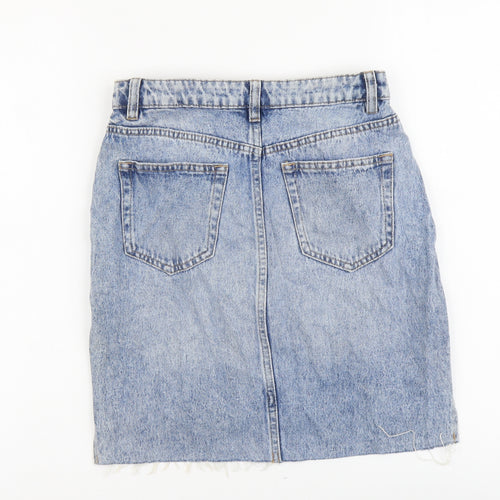 H&M Womens Blue Cotton Straight & Pencil Skirt Size 6 Button