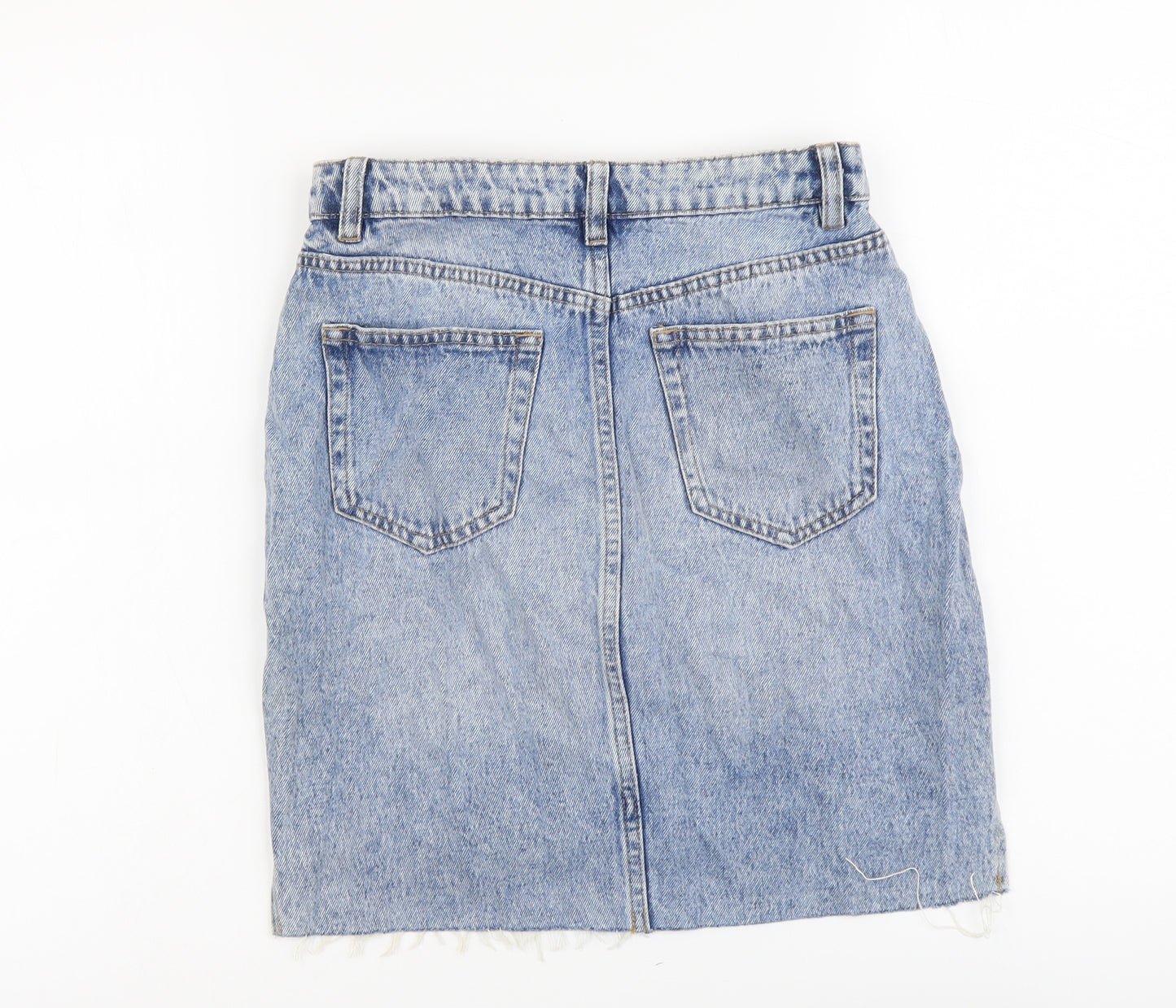 H&M Womens Blue Cotton Straight & Pencil Skirt Size 6 Button