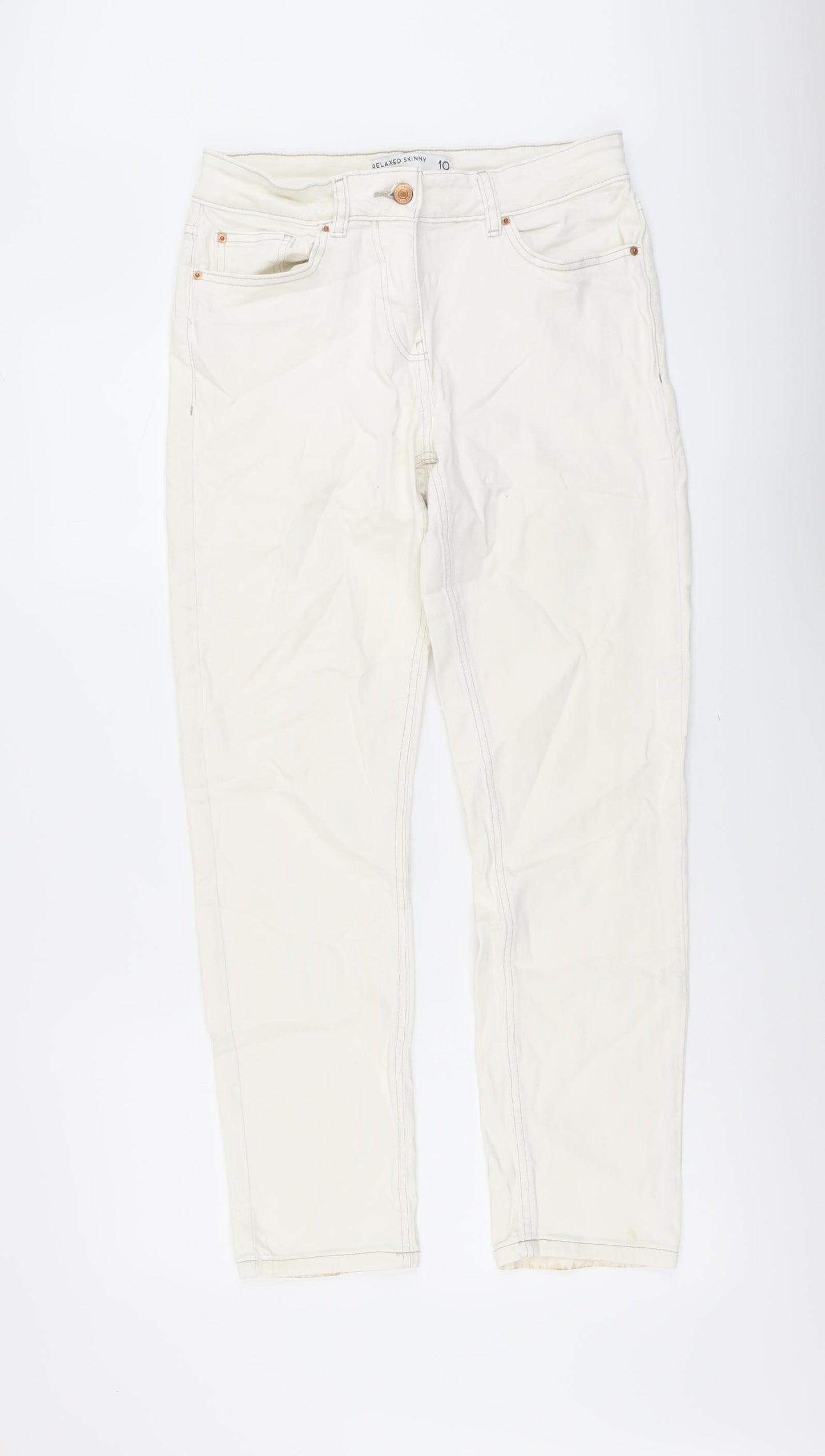 NEXT Womens Ivory Cotton Skinny Jeans Size 10 L29 in Regular Button
