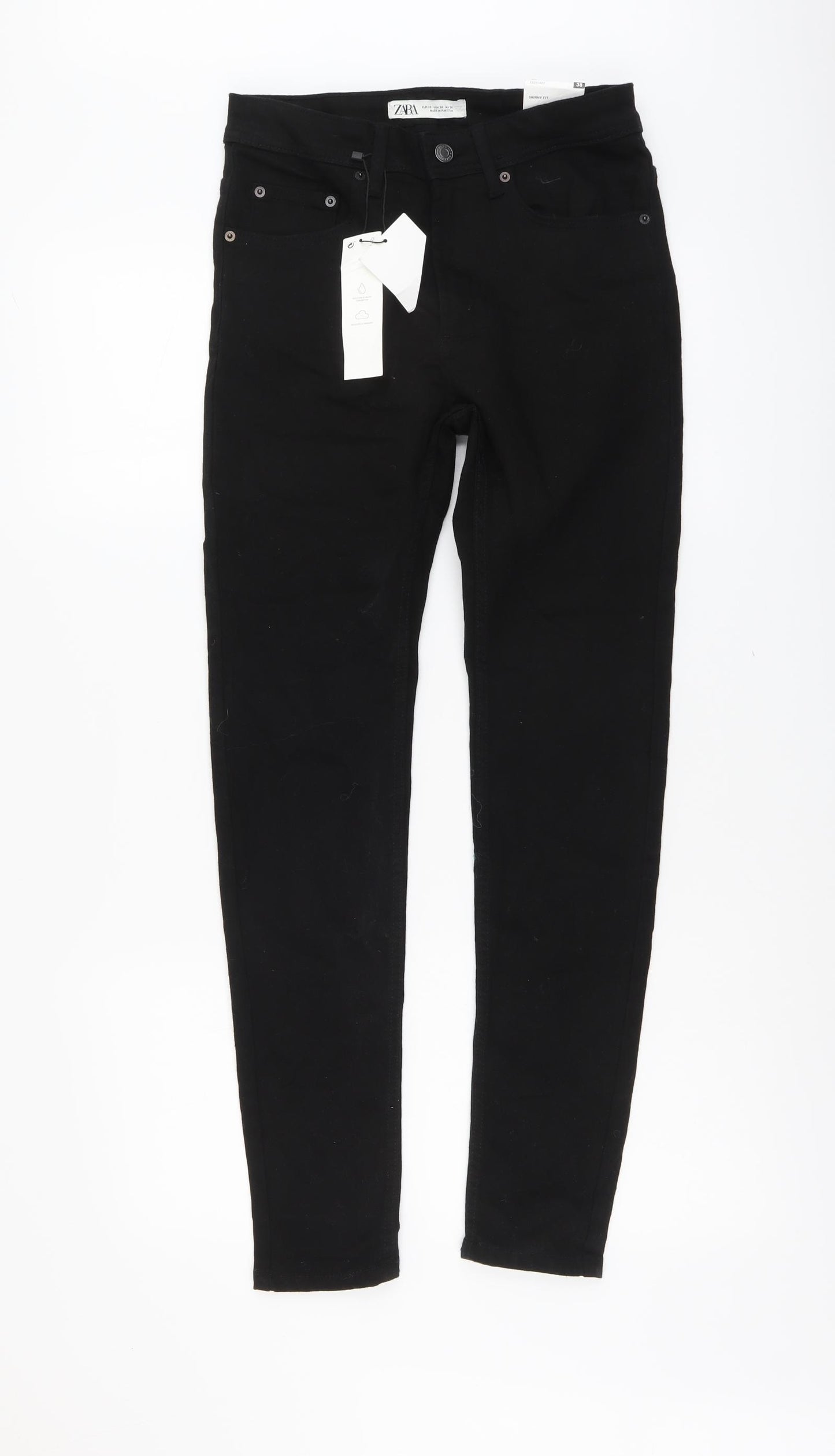 Zara Womens Black Cotton Skinny Jeans Size 10 L29 in Regular Button